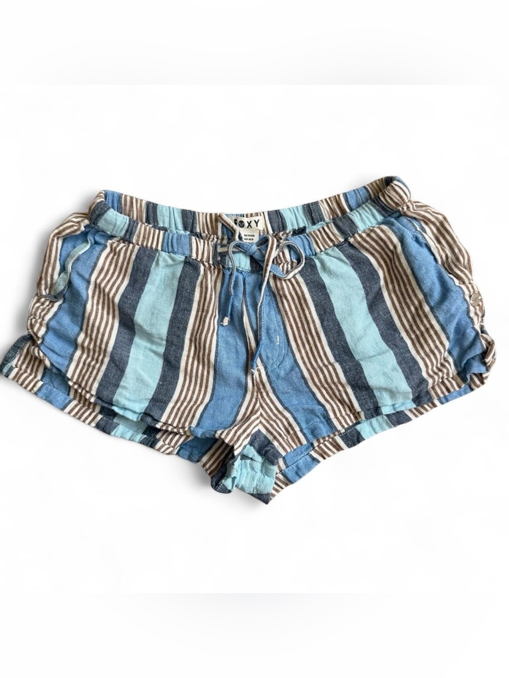 Roxy Striped Blue & Brown Drawstring Beach Shorts
